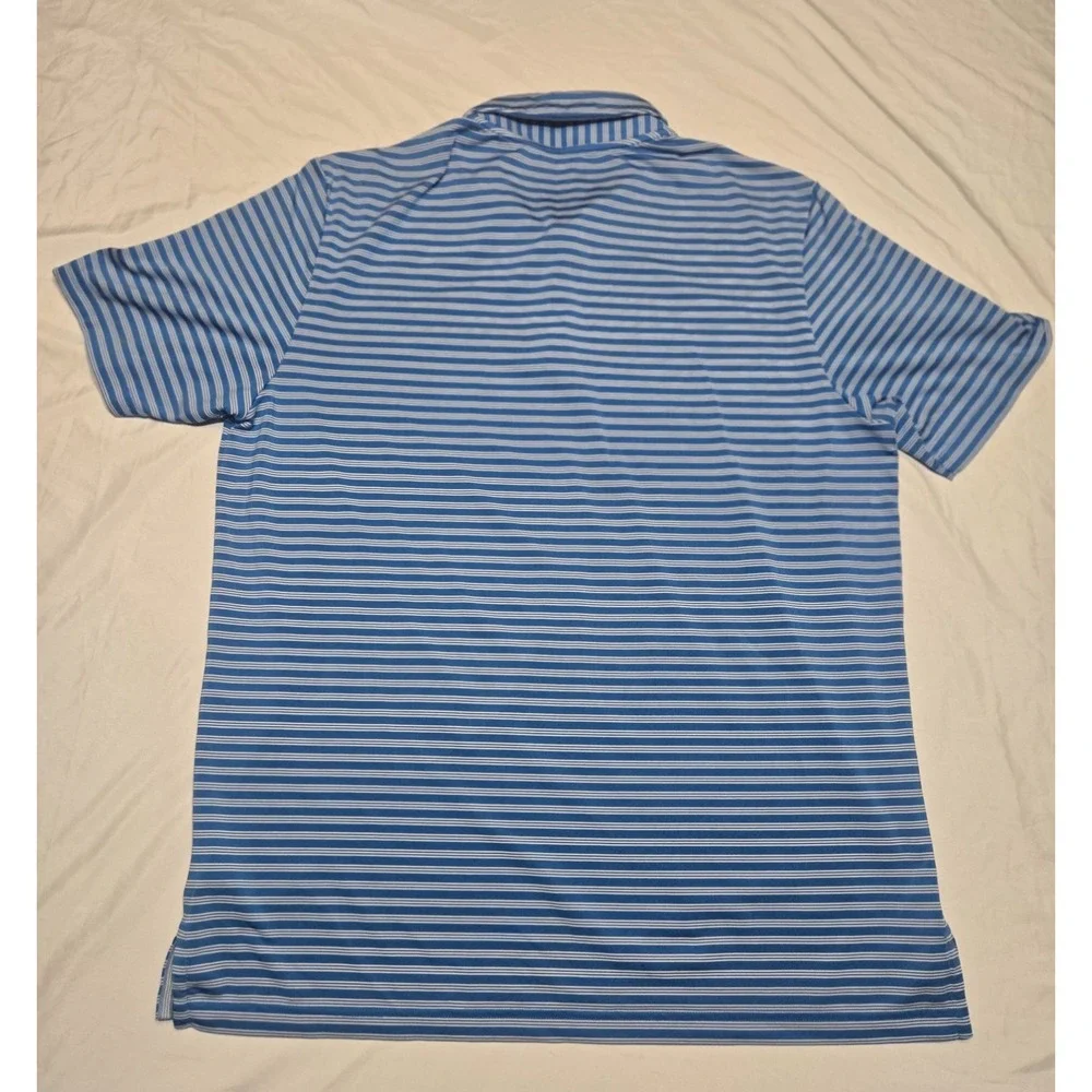 Adidas Golf Polo Performance Shirt Mens Large Blue White Striped Logo Athletic